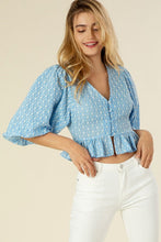 Load image into Gallery viewer, Blue Puff Sleeve Crop