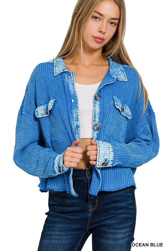 Blue Waffle Knit Shacket
