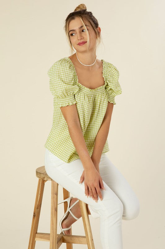 Green Gingham Top
