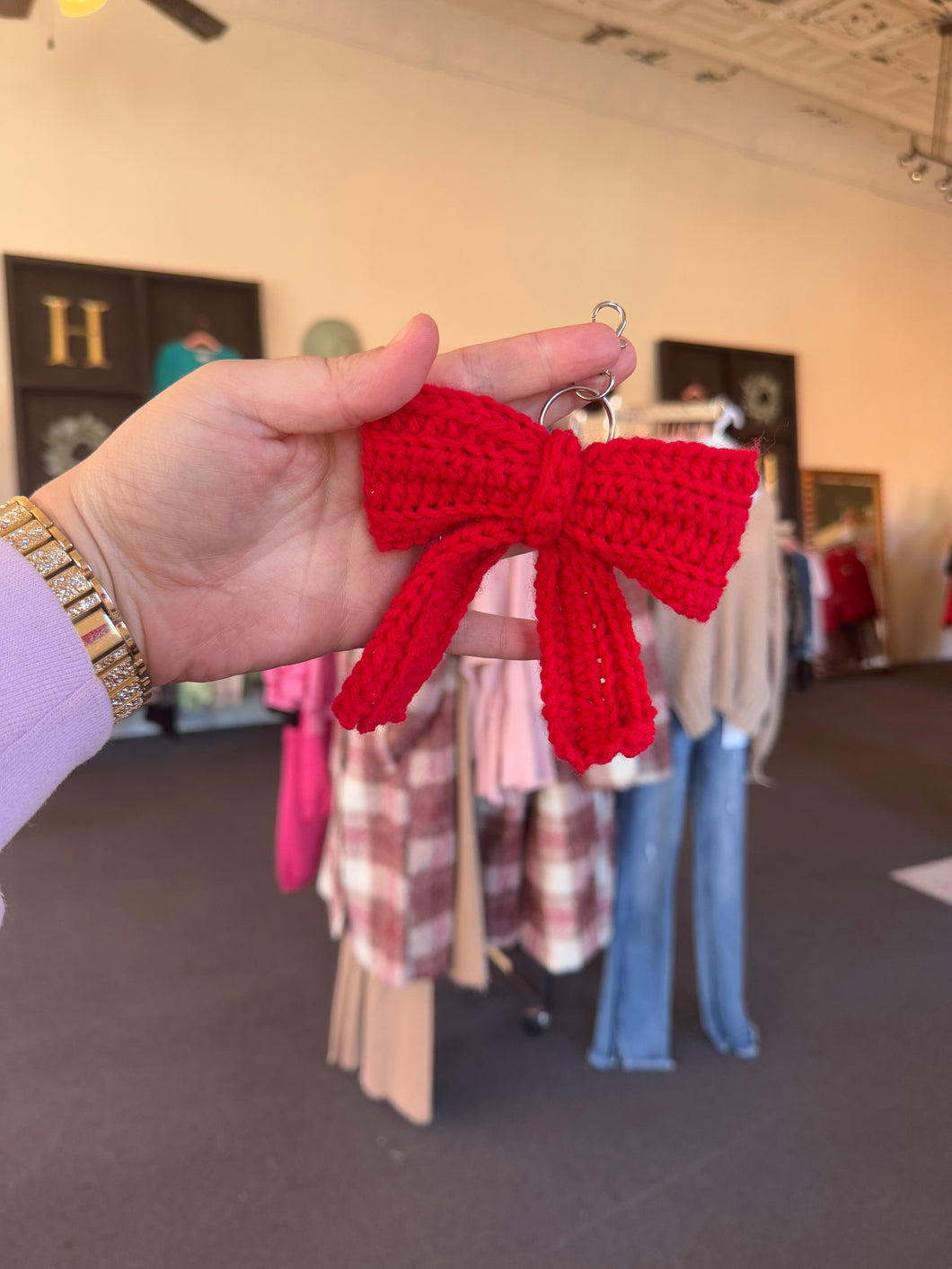 Red Crochet Bow Keychain