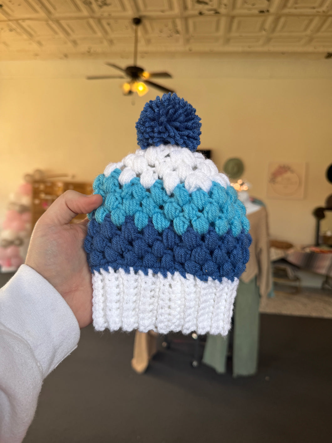Blue and White Crochet Beanie - Size 3-6 month