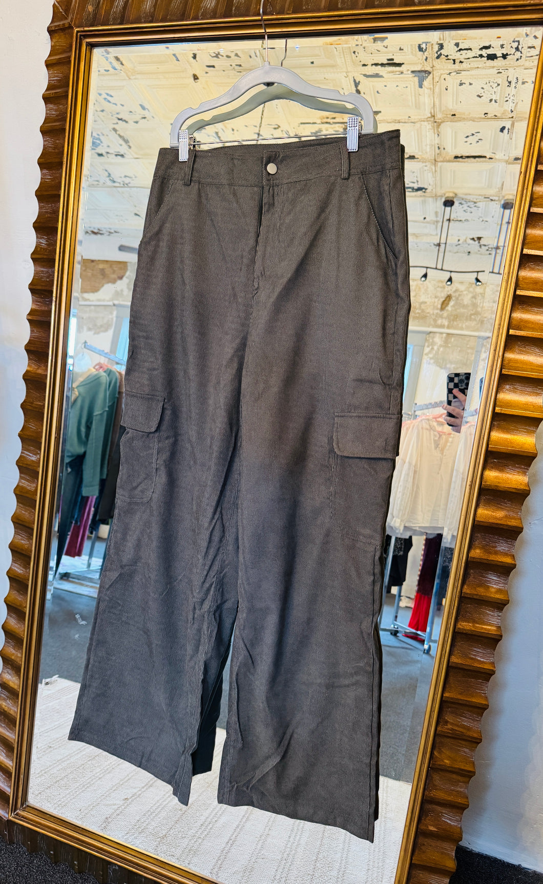 Gray Corduroy Cargo Pants