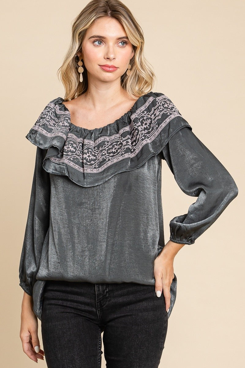 Charcoal Satin Top