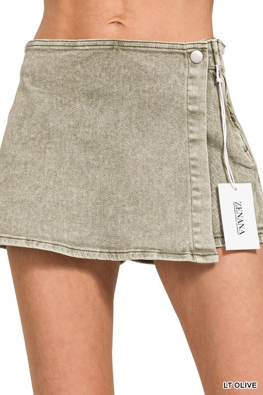 Light Olive Denim Skort