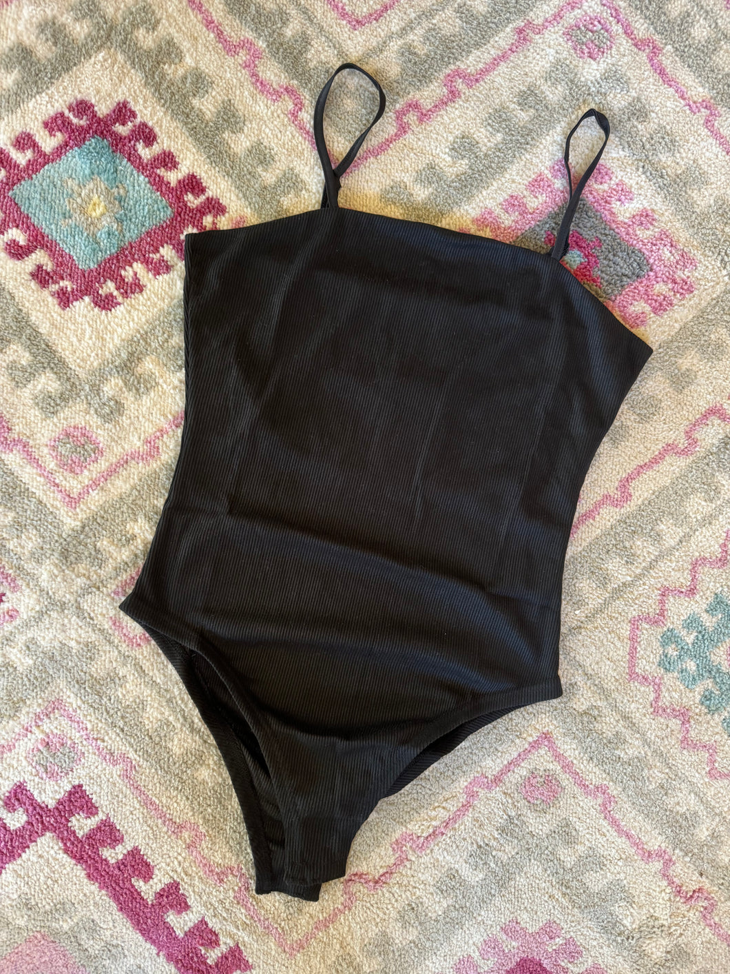 Black Ribbed Bodysuit Tank