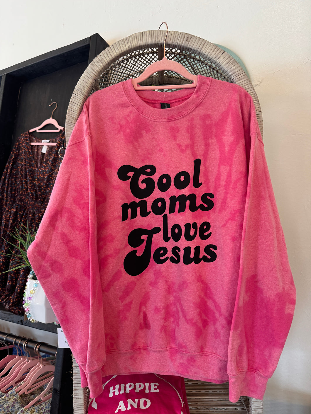 Cool Moms Love Jesus Bleached Sweatshirt