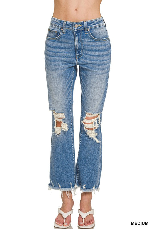 Zenana Distressed Straight Leg Denim
