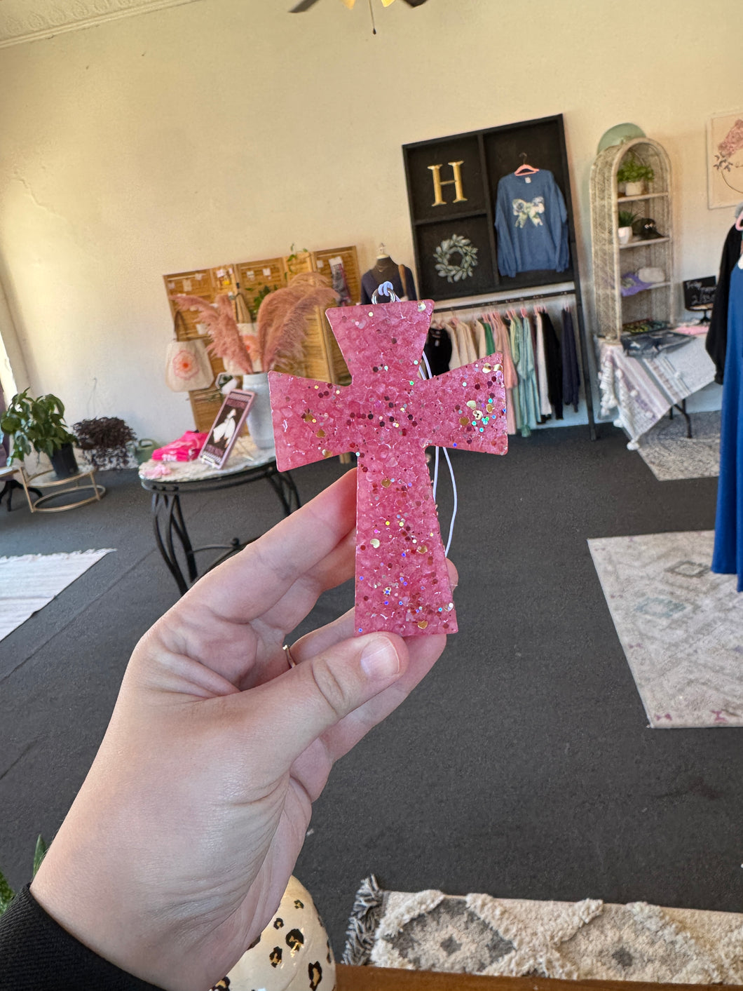 Pink Glitter Cross Car Freshie - Citrus Splash