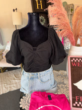 Load image into Gallery viewer, Black Puff Sleeve Bodysuit
